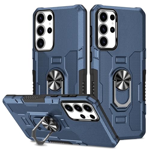 YOUULAR Hülle für Samsung Galaxy S24 Ultra Metall CD Muster Ringhalter Handyhülle Stoßfest Anti-Drop Schutzhülle Phone Cover für Samsung S24 Ultra Military Cases[Unterstützung Autohalterung] Blau von YOUULAR