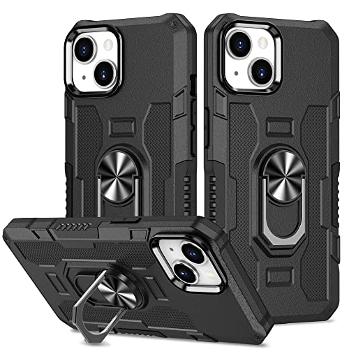 YOUULAR Hülle für iPhone 14 Metall CD Muster Ringhalter Handyhülle, stoßfeste Anti Drop Schutzhülle für iPhone 14 Military Hüllen [Unterstützung der Autohalterung] Schwarz von YOUULAR
