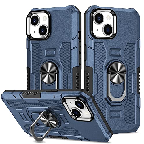 YOUULAR Hülle für iPhone 15 Metall CD Muster Ringhalter Handyhülle, stoßfeste Anti Drop Schutzhülle für iPhone 15 Military Hüllen [Unterstützung der Autohalterung] Blau von YOUULAR