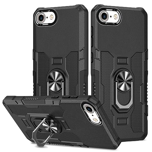 YOUULAR Hülle für iPhone SE 2022/SE 2020/iPhone 8/iPhone 7 Metall CD Muster Ringhalter Handyhülle, stoßfest, Anti Drop Schutzhülle, Militär Hüllen [Unterstützung der Autohalterung] Schwarz von YOUULAR