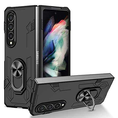 YOUULAR Klappbare Handyhülle für Samsung Galaxy Z Fold 4 5G Metallringhalter Hülle,[Unterstützung für Autohalterung] UV-ölige Sprühfarbe,stoßfeste Schutzhülle Samsung Z Fold4 Militär hüllen, Black von YOUULAR