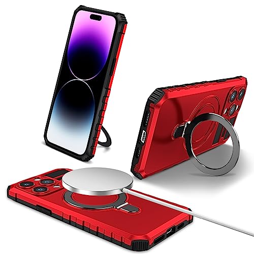 YOUULAR Magnetische Halter Handyhülle für iPhone 15 Pro/iPhone 14 Pro hülle, [Handyhalter] Matte, schlanke, stoßfeste Schutzhülle für iPhone 15 Pro Militär hüllen Rot von YOUULAR