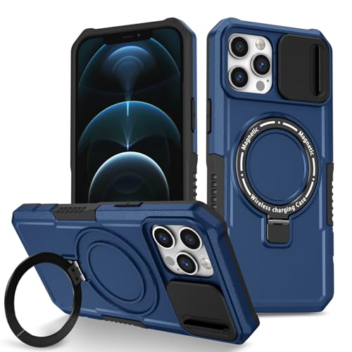 YOUULAR Ringhalter Schiebefenster Magnetische Handyhülle für iPhone 12 Pro Max hülle,[Handyhalter] Matte, stoßfeste Schutzhülle für iPhone 12 6.7 Militärhüllen Blau von YOUULAR