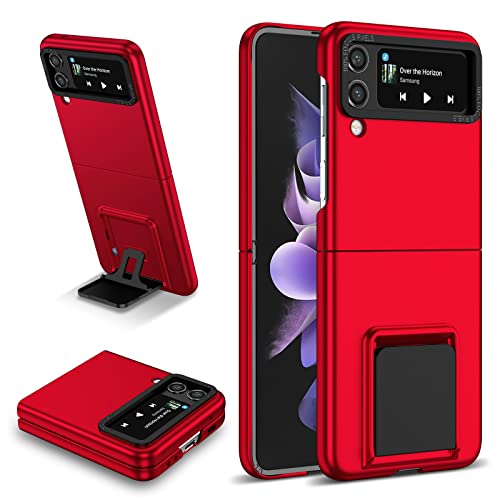 YOUULAR Stereo Ständer, Faltbare Handyhülle für Samsung Galaxy Z Flip 3 5G Hülle, hartes PC Material, stoßfeste und sturzsichere, stoßfeste Schutzhülle für Samsung Z Flip3 Hüllen, Rot von YOUULAR