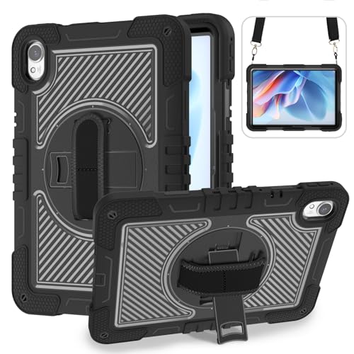 YOUULAR Tablet Hülle für Huawei MatePad Air 11.5/Huawei MatePad 11.5 S/Huawei MatePad 11.5, Stoßfeste Tablet-Hülle mit um 360° drehbarem Ständer und Handschlaufe, Schultergurt, Komplett schwarz von YOUULAR