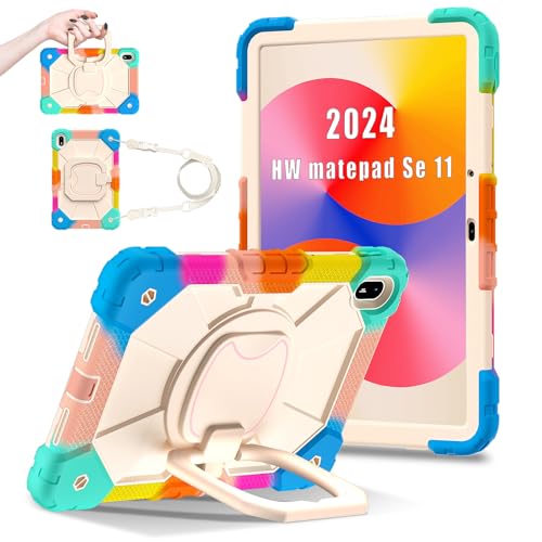 YOUULAR Tablet-Schutzhülle mit Schultergurt, für Huawei MatePad SE 11, 27,9 cm (11 Zoll), strapazierfähig, stoßfest, mit Ständer, Griff, Schultergurt für Kinder, Damen, Herren, bunt, Blau von YOUULAR