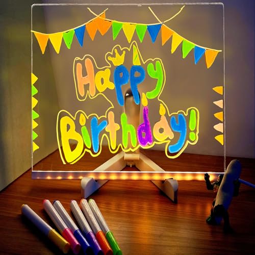 YOUYIKE LED Note Board with Colors, Nachrichtentafel mit LED-Leuchten, beleuchtete Acryl-Tafel mit Ständer und 7 Farbstiften, Weihnachten, Geburtstag, Muttertag, DIY-Geschenk (200 x 200 x 3 mm) von YOUYIKE