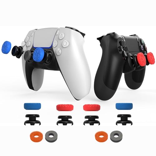 Thumbstick-Verlängerung für PS5/PS4, 3D-Textur, Gummi-Silikon-Griffabdeckung, 4 Stück, Griff-Stick-Joystick-Thumbstick für Playstation 5 Controller und PS4-Controller von YOVDA