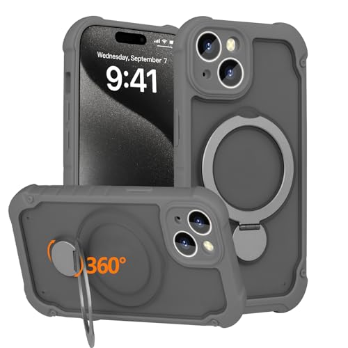 YOVIAKK Schutzhülle für iPhone 14 und iPhone 13 [3-in-1 magnetischer O-Ring-Ständer], tolle Griffigkeit, Kameraschutz, ästhetische, robuste, mattierte, durchscheinende Schutzhülle für iPhone 13 und 14 von YOVIAKK