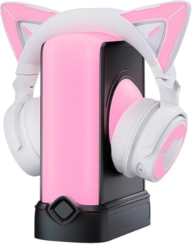 YOWU RGB Black Cat Ear Headphones 4GS and Crystal Headphone Stand Accessories for The Ultimate Experience (White) (Black) von YOWU