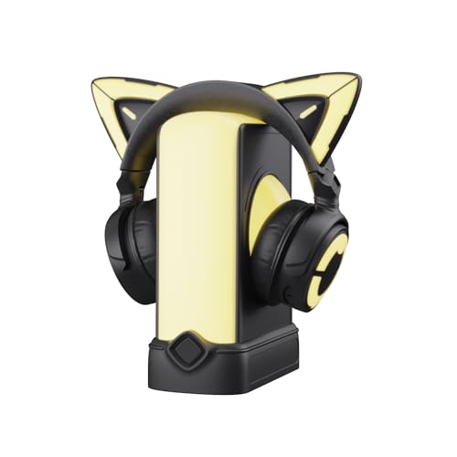 YOWU RGB Schwarze Katzenohr-Kopfhörer 4GS und Kristall-Kopfhörerständer, Zubehör für das ultimative Erlebnis (Schwarz) von YOWU