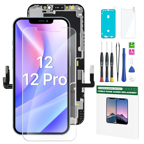 YOXINTA Ersatz-Set für iPhone 12 und 12 Pro, 15,4 cm (6,1 Zoll) LCD-Display, 3D-Touchscreen-Digitalisierer, komplettes Montage-Reparaturset, wasserdichter Rahmenaufkleber + Displayschutzfolie aus von YOXINTA