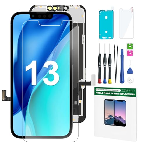 iPhone 13 6,1 Zoll (15,7 cm) Display, iPhone 13 LCD, komplett, Ersatz, Display iPhone 13, 3D-Touchscreen, kompletter Rahmen, wasserdicht, selbstklebend, Displayschutz von YOXINTA