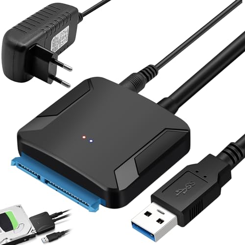 YOYIAG SATA auf USB 3.0 Kabel, Festplatte Adapter Kabel, USB 3.0 auf SATA für 2,5 Zoll / 3,5 Zoll HDD/SSD, Externer Konverter, Festplattenadapter, mit 12V/2A EU Netzadapter von YOYIAG