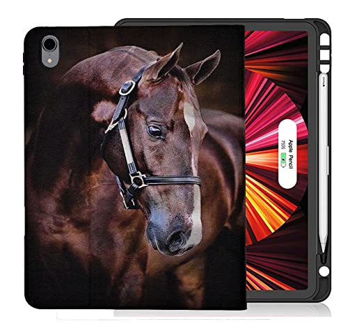YOYOYX Schutzhülle für iPad Air 4 27.7 cm (10.9 Zoll) 2020, Premium-Lederhülle, Standfunktion, automatische Wake/Sleep-Funktion und mehrere Betrachtungswinkel, Pferd von YOYOYX