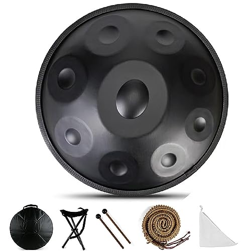 Handtrommel 9/10/12 Noten Edelstahl Handpan Drum Kurd Minor 440 Hz Mit Weicher -Tasch, 56 Cm Handpan-Drum-Instrument Für Erwachsene Percussion (Color : Black - 10 Notes) von YPINKZ