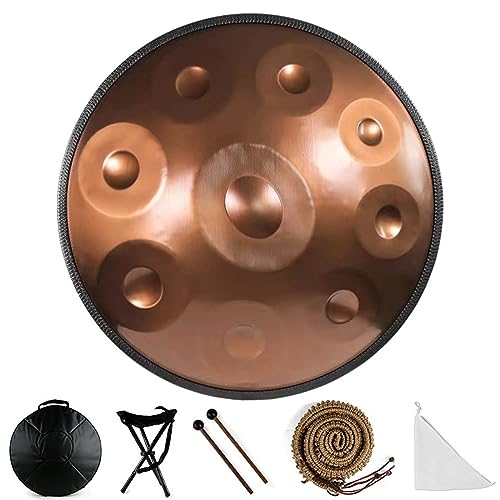 Handtrommel 9/10/12 Noten Edelstahl Handpan Drum Kurd Minor 440 Hz Mit Weicher -Tasch, 56 Cm Handpan-Drum-Instrument Für Erwachsene Percussion (Color : Gold - 9 Notes) von YPINKZ