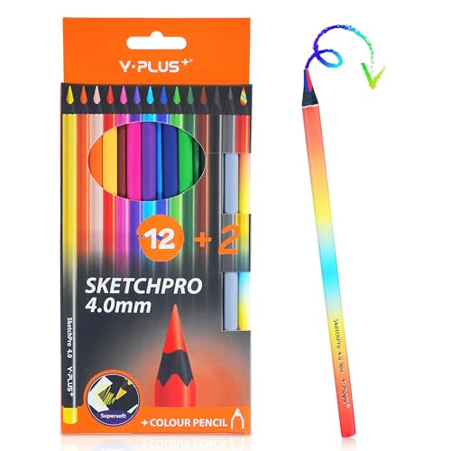 Y-Plus Buntstifte für Erwachsene und Kinder, 12+2 Bundstifte Set, Sketchpro 4.0mm Farbstifte von Y-Plus