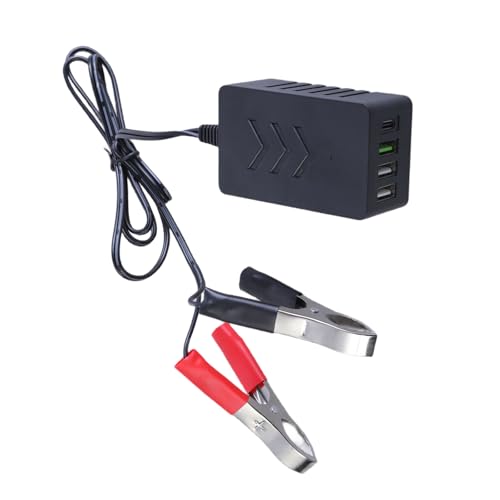 Tragbarer Konverter mit Batterie-Clip, DC 8 V-35 V auf 5 V, 3 x USB-Anschluss, 1 x Typ-C-Ladeadapter für verschiedene Geräte Tragbarer Konverter mit Batterie-Clip, DC 8 V-35 V auf 5 V, 3 x USB-Anschluss, 1 x Typ-C-Ladeadapter für verschiedene Geräte von YPREWY