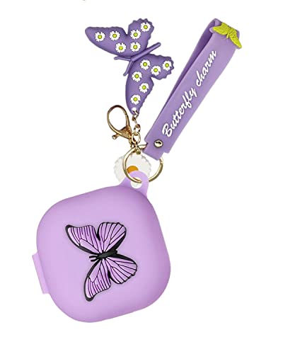 Für Samsung Galaxy Buds2 Pro Hülle/Galaxy Buds2 Hülle/Galaxy Buds Pro Hülle/Galaxy Buds Live Case Cute Butterfly Silikon Earbuds Schutzhülle mit Schlüsselanhänger für Frauen Mädchen (lila) von YQGFashbf