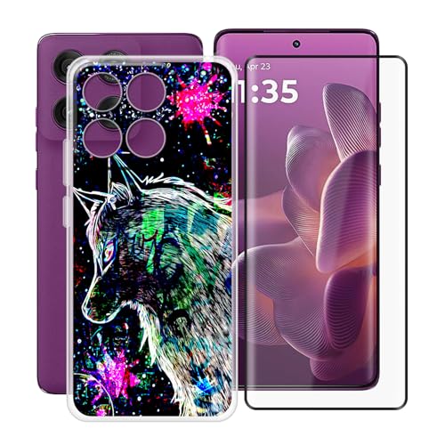 YQINHHME Handyhülle für Motorola Edge 60 (6.67 Zoll) + Gehärtetes Glas Schutzfolie, Stoßfest Silikon Schutzhülle Tasche Ultradünne weiches TPU Case Hülle für Motorola Edge 60 - Graffiti-Biest von YQINHHME