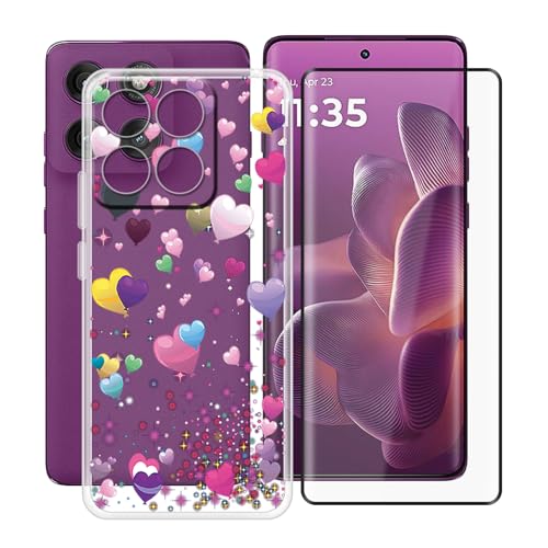 YQINHHME Handyhülle für Motorola Edge 60 (6.67 Zoll) + Gehärtetes Glas Schutzfolie, Stoßfest Silikon Schutzhülle Tasche Ultradünne weiches TPU Case Hülle für Motorola Edge 60 - Rosa Ballon von YQINHHME