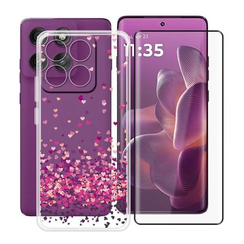 YQINHHME Handyhülle für Motorola Edge 60 (6.67 Zoll) + Gehärtetes Glas Schutzfolie, Stoßfest Silikon Schutzhülle Tasche Ultradünne weiches TPU Case Hülle für Motorola Edge 60 - Rotes Herz von YQINHHME