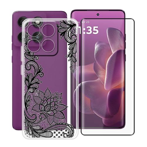 YQINHHME Handyhülle für Motorola Edge 60 (6.67 Zoll) + Gehärtetes Glas Schutzfolie, Stoßfest Silikon Schutzhülle Tasche Ultradünne weiches TPU Case Hülle für Motorola Edge 60 - WM108 von YQINHHME