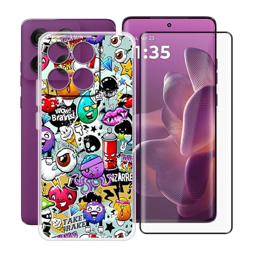 YQINHHME Handyhülle für Motorola Edge 60 (6.67 Zoll) + Gehärtetes Glas Schutzfolie, Stoßfest Silikon Schutzhülle Tasche Ultradünne weiches TPU Case Hülle für Motorola Edge 60 - XS40 von YQINHHME