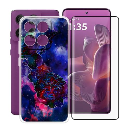YQINHHME Handyhülle für Motorola Edge 60 Pro (6.70 Zoll) + Gehärtetes Glas Schutzfolie, Stoßfest Silikon Schutzhülle Tasche Ultradünne weiches TPU Case Hülle für Motorola Edge 60 Pro - Nebelrose von YQINHHME
