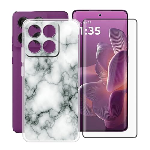 YQINHHME Handyhülle für Motorola Edge 60 Pro (6.70 Zoll) + Gehärtetes Glas Schutzfolie, Stoßfest Silikon Schutzhülle Tasche Ultradünne weiches TPU Case Hülle für Motorola Edge 60 Pro - Marmor von YQINHHME