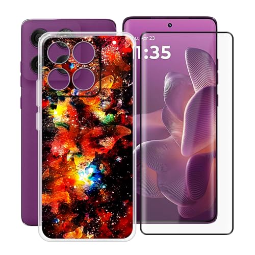 YQINHHME Handyhülle für Motorola Edge 60 Pro (6.70 Zoll) + Gehärtetes Glas Schutzfolie, Stoßfest Silikon Schutzhülle Tasche Ultradünne weiches TPU Case Hülle für Motorola Edge 60 Pro - XT147 von YQINHHME