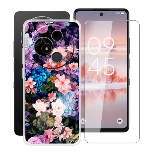 YQINHHME Handyhülle für TCL 60 NXTpaper (6.80 Zoll) + Gehärtetes Glas Schutzfolie, Stoßfest Silikon Schutzhülle Tasche Ultradünne weiches TPU Case Hülle für TCL 60 NXTpaper - Blumenwand von YQINHHME