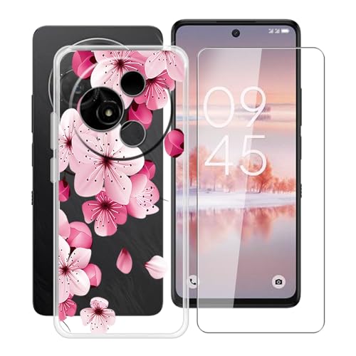 YQINHHME Handyhülle für TCL 60 NXTpaper (6.80 Zoll) + Gehärtetes Glas Schutzfolie, Stoßfest Silikon Schutzhülle Tasche Ultradünne weiches TPU Case Hülle für TCL 60 NXTpaper - Pfirsichblüte von YQINHHME