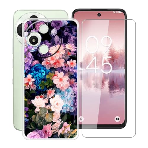YQINHHME Handyhülle für TCL 60 SE NxtPaper 5G (6.7 Zoll) + Gehärtetes Glas Schutzfolie, Stoßfest Silikon Schutzhülle Tasche Ultradünne weiches TPU Case Hülle für TCL 60 SE NxtPaper 5G - Blumenwand von YQINHHME