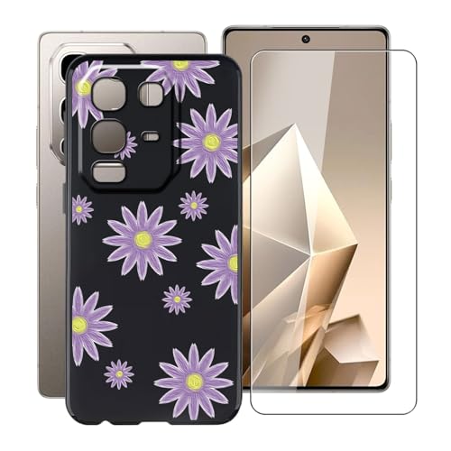 YQINHHME Hülle für Infinix Note 50 Pro 4G (6.78 Zoll) Mit 1 X Gehärtetem Glas Schutzfolie, Ultradünne Schwarz Kratzfest Weich TPU Bumper Schutzhülle Cover für Infinix Note 50 Pro 4G - lila Blume von YQINHHME