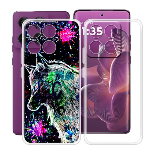 YQINHHME Hülle für Motorola Edge 60 (6.67 Zoll), 2 Stück Stoßfest Anti-Kratzer Handyhülle Case Ultradünne Weiches TPU Bumper Schutzhülle Cover für Motorola Edge 60 - Clear + Graffiti-Biest von YQINHHME