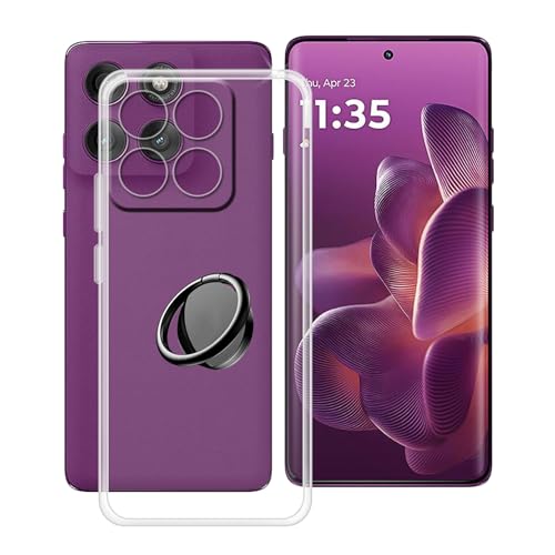 YQINHHME Hülle für Motorola Edge 60 (6.67 Zoll) mit 360° Rotating Magnet Ring Ständer, Transparent (Vergilbungsfrei) Weich Silikon (Extrem Leicht und Dünn) Schutzhülle für Motorola Edge 60 von YQINHHME
