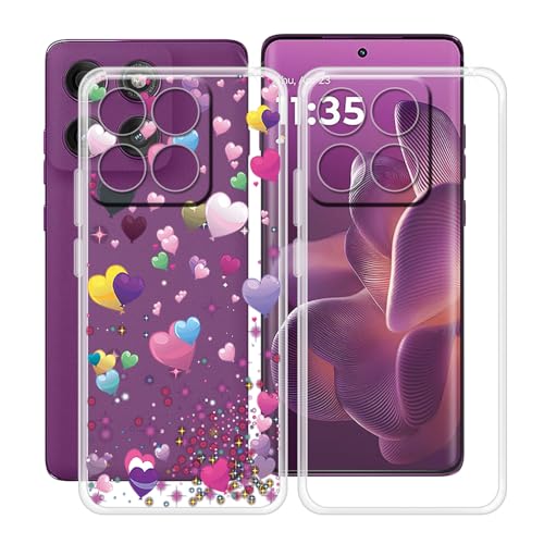 YQINHHME Hülle für Motorola Edge 60 Pro (6.70 Zoll), 2 Stück Stoßfest Anti-Kratzer Handyhülle Case Ultradünne Weiches TPU Bumper Schutzhülle Cover für Motorola Edge 60 Pro - Clear + Rosa Ballon von YQINHHME