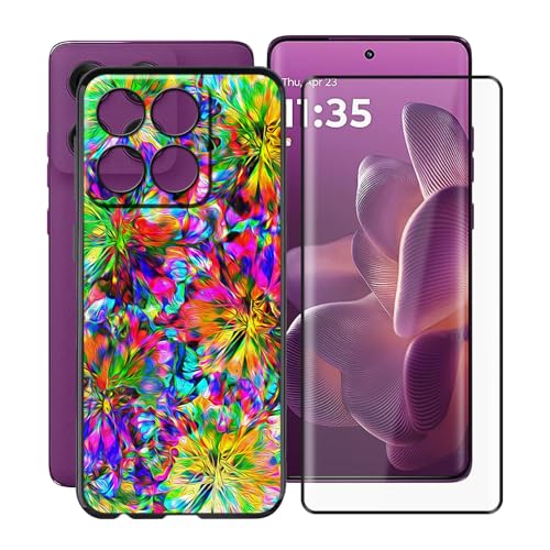 YQINHHME Hülle für Motorola Edge 60 Pro (6.70 Zoll) Mit 1 X Gehärtetem Glas Schutzfolie, Ultradünne Schwarz Kratzfest Weich TPU Bumper Schutzhülle Cover für Motorola Edge 60 Pro - Bunt von YQINHHME