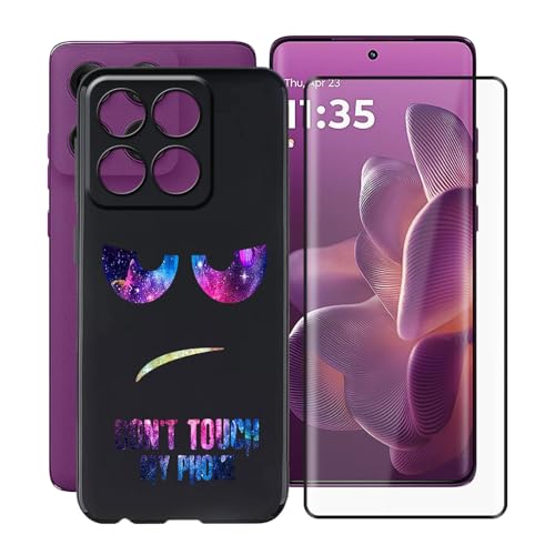 YQINHHME Hülle für Motorola Edge 60 Pro (6.70 Zoll) Mit 1 X Gehärtetem Glas Schutzfolie, Ultradünne Schwarz Kratzfest Weich TPU Bumper Schutzhülle Cover für Motorola Edge 60 Pro - DUO4 von YQINHHME