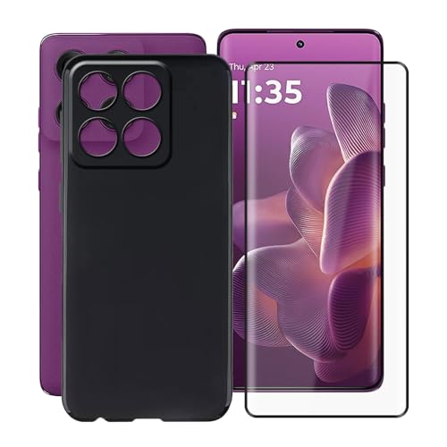 YQINHHME Hülle für Motorola Edge 60 Pro (6.70 Zoll) Mit 1 X Gehärtetem Glas Schutzfolie, Ultradünne Schwarz Kratzfest Weich TPU Bumper Schutzhülle Cover für Motorola Edge 60 Pro - Schwarz von YQINHHME
