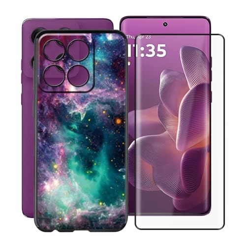 YQINHHME Hülle für Motorola Edge 60 Pro (6.70 Zoll) Mit 1 X Gehärtetem Glas Schutzfolie, Ultradünne Schwarz Kratzfest Weich TPU Bumper Schutzhülle Cover für Motorola Edge 60 Pro - WMA33 von YQINHHME