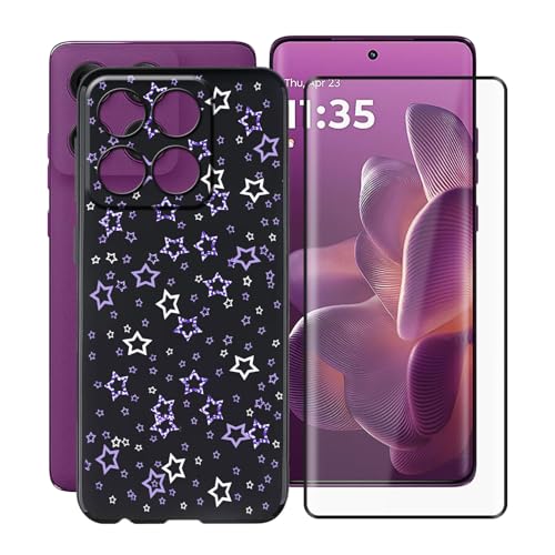 YQINHHME Hülle für Motorola Edge 60 Pro (6.70 Zoll) Mit 1 X Gehärtetem Glas Schutzfolie, Ultradünne Schwarz Kratzfest Weich TPU Bumper Schutzhülle Cover für Motorola Edge 60 Pro - Xinghai von YQINHHME