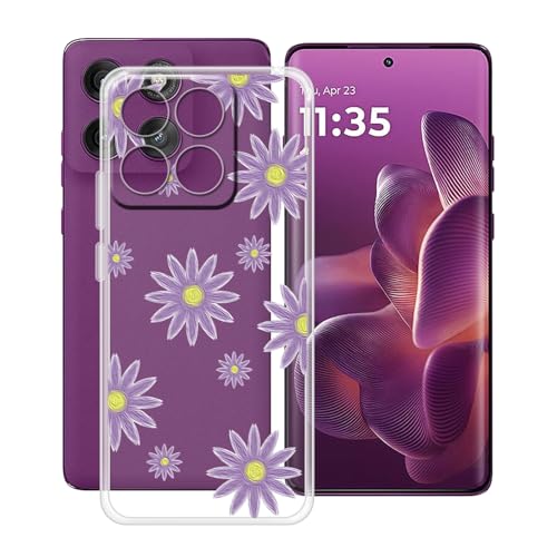 YQINHHME Hülle für Motorola Edge 60 Pro (6.70 Zoll) Stoßfest Anti-Kratzer Transparent Handyhülle Case, Ultradünne Flexible TPU Bumper Schutzhülle Cover für Motorola Edge 60 Pro - Lila Blume von YQINHHME