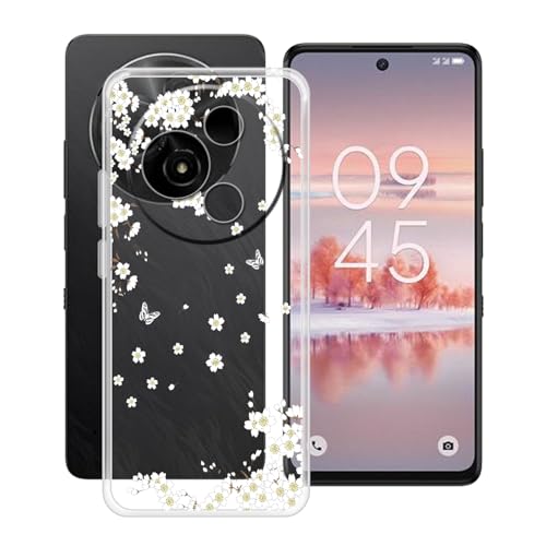 YQINHHME Hülle für TCL 60 NXTpaper (6.80 Zoll) Stoßfest Anti-Kratzer Transparent Handyhülle Case, Ultradünne Flexible Silikon TPU Bumper Schutzhülle Cover für TCL 60 NXTpaper - Weiße Blume von YQINHHME