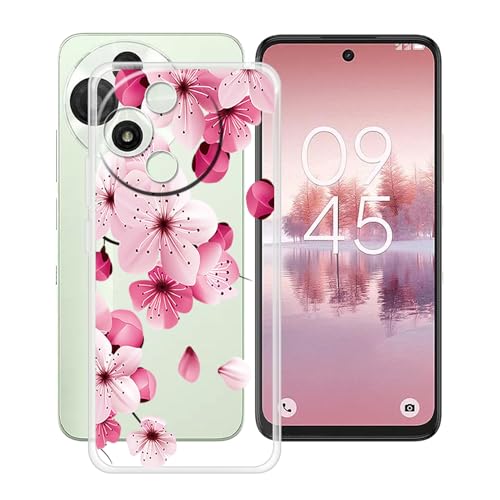 YQINHHME Hülle für TCL 60 SE NxtPaper 5G (6.7 Zoll) Stoßfest Anti-Kratzer Transparent Handyhülle Case, Ultradünne Flexible TPU Bumper Schutzhülle Cover für TCL 60 SE NxtPaper 5G - Pfirsichblüte von YQINHHME