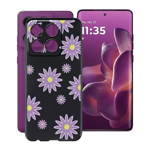 YQINHHME Schwarz Stoßfest Hülle für Motorola Edge 60 Pro (6.70 Zoll), Ultradünne Anti-Kratzen Handyhülle Cover Weiches Silikon Schutzhülle Tasche für Motorola Edge 60 Pro - lila Blume von YQINHHME