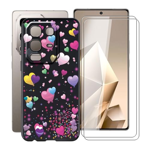 YQINHHME Schwarz Stoßfest Schutzhülle Hülle Cover für Infinix Note 50 Pro 4G (6.78 Zoll) + 2 Stück Gehärtetem Glas, Ultradünne Silikon Sanft TPU Bumper Handyhülle Case - Ballon von YQINHHME