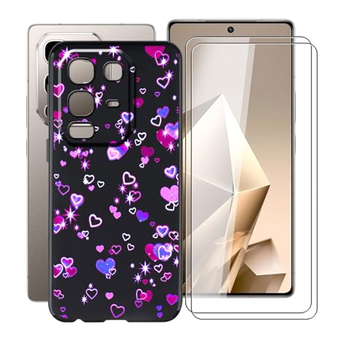 YQINHHME Schwarz Stoßfest Schutzhülle Hülle Cover für Infinix Note 50 Pro 4G (6.78 Zoll) + 2 Stück Gehärtetem Glas, Ultradünne Silikon Sanft TPU Bumper Handyhülle Case - Liebesblasen von YQINHHME